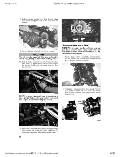 Arctic Cat XC 450 ATV Service Manual sample page with technical illustrations