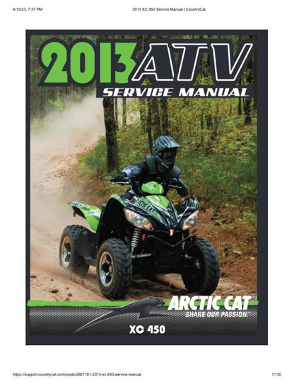 Arctic Cat XC 450 ATV Service Manual factory service manual title page