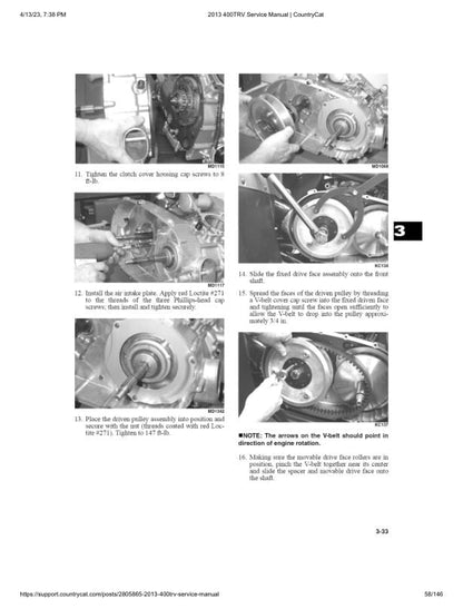 Arctic Cat 400 TRV ATV Service Manual sample page showing repair procedures
