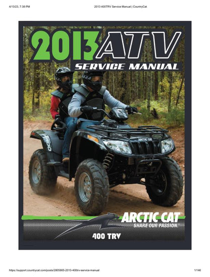 Arctic Cat 400 TRV ATV Service Manual factory service manual title page