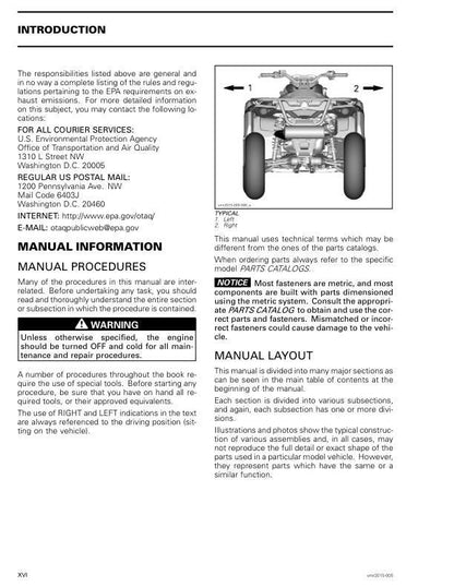 Can Am Outlander L Max 450 500 EFI Service Manual table of contents
