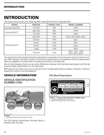 Can Am Outlander 650 1000 6x6 XT DPS Service Manual factory service manual title page
