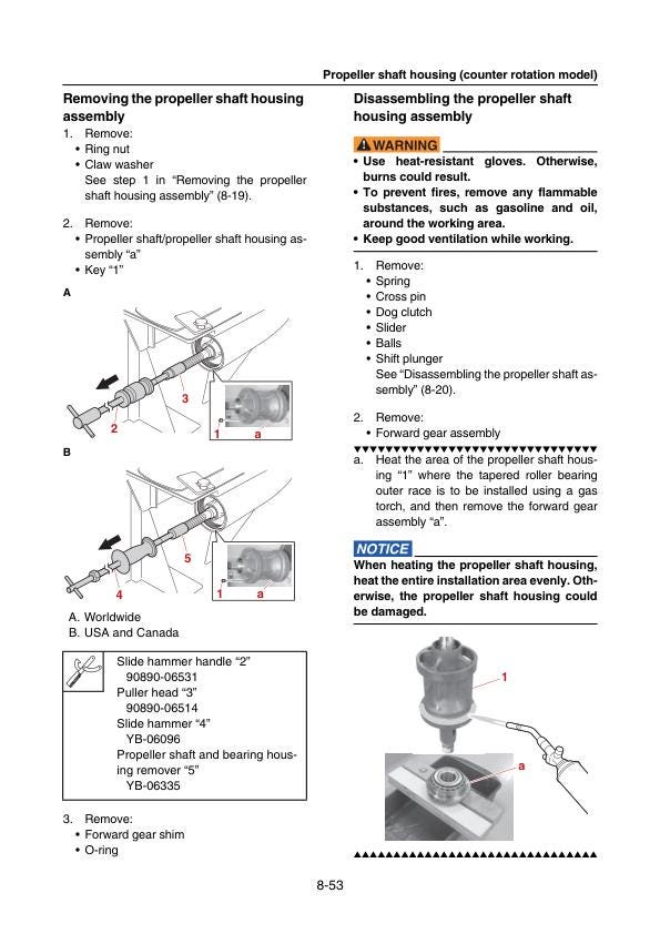Yamaha F375A F425A XF325 XF425 Outboard Service Manual sample page with technical illustrations