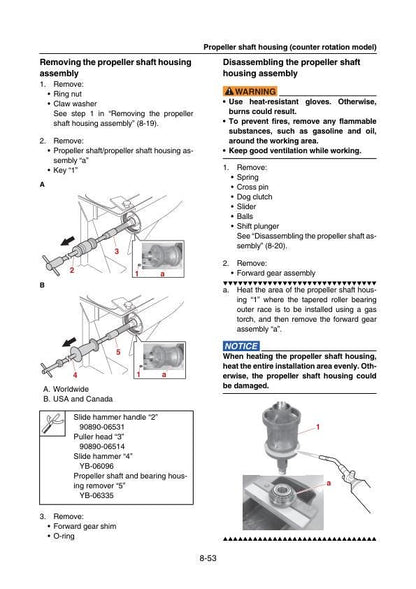 Yamaha F375A F425A XF325 XF425 Outboard Service Manual sample page with technical illustrations