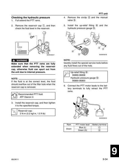 Yamaha F300A F350A FL300A FL350A Service Manual sample page with service data and tables