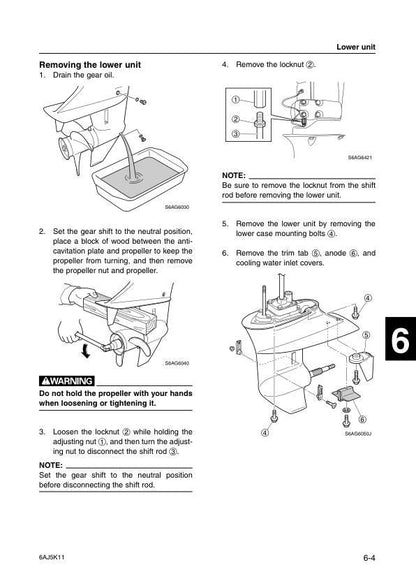 Yamaha F20C Outboard Service Manual sample page showing repair procedures