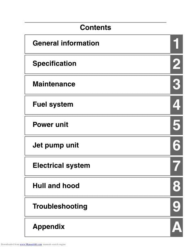 Yamaha WaveRunner VXS VXR VX1800 Service Manual table of contents