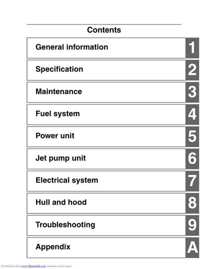 Yamaha WaveRunner VXS VXR VX1800 Service Manual table of contents