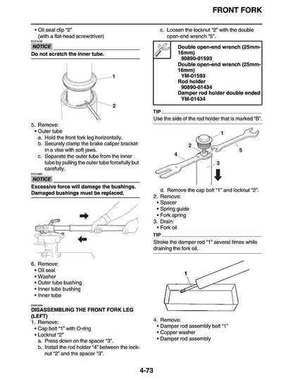Yamaha MT-03 Motorcycle Service Manual sample page with diagrams and specifications