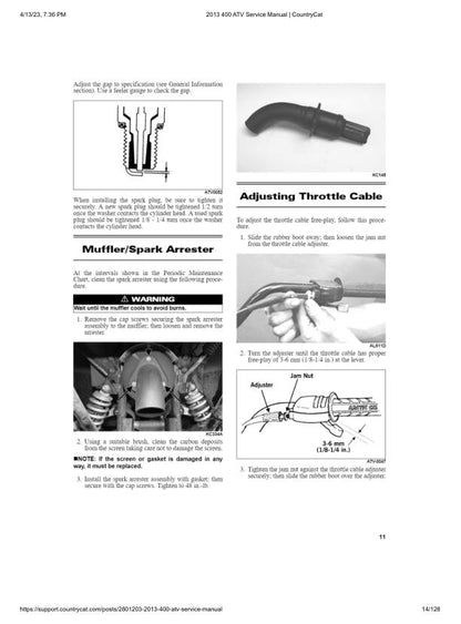 Arctic Cat 400 ATV Service Manual table of contents