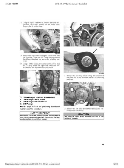 Arctic Cat 400 ATV Service Manual sample page showing repair procedures