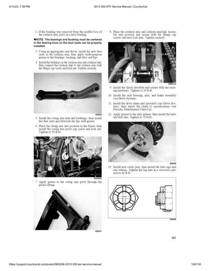 Arctic Cat 300 Utility ATV Service Manual sample page with service data and tables