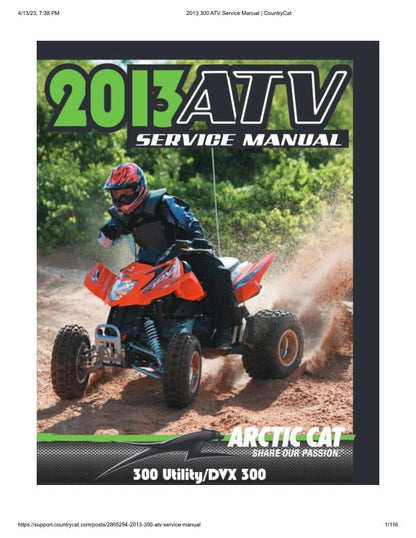 Arctic Cat DVX 300 ATV Service Manual factory service manual title page