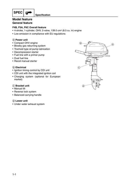 Yamaha F4B F5A F6C Outboard Service Manual sample page from service manual