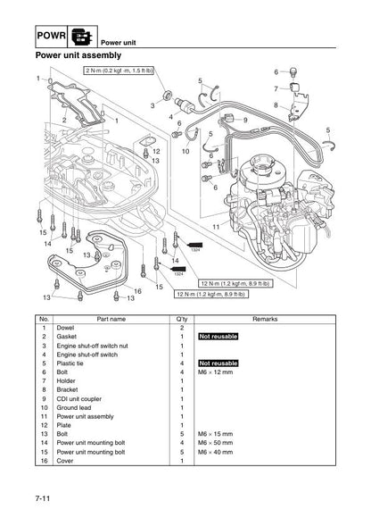 Yamaha F4B F5A F6C Outboard Service Manual sample page with technical illustrations