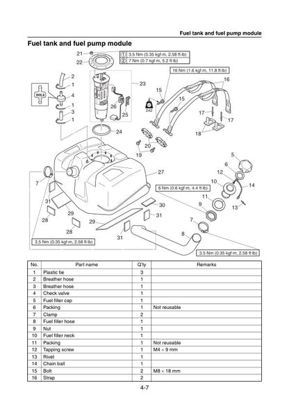 Yamaha WaveRunner V1 Sport VX1050 Sport Cruiser Deluxe PWC Service Manual sample page with diagrams and specifications