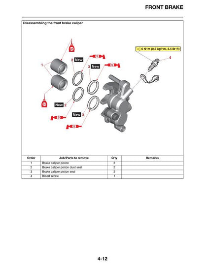 Yamaha YZ250 Motorcycle Service Manual sample page showing repair procedures