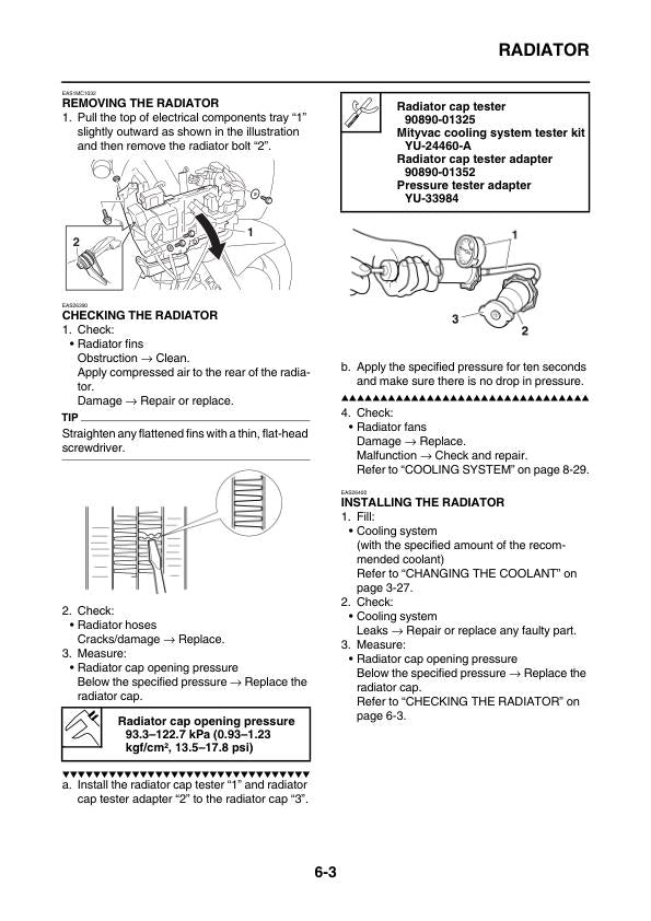 Yamaha FJR1300A Motorcycle Service Manual sample page showing repair procedures