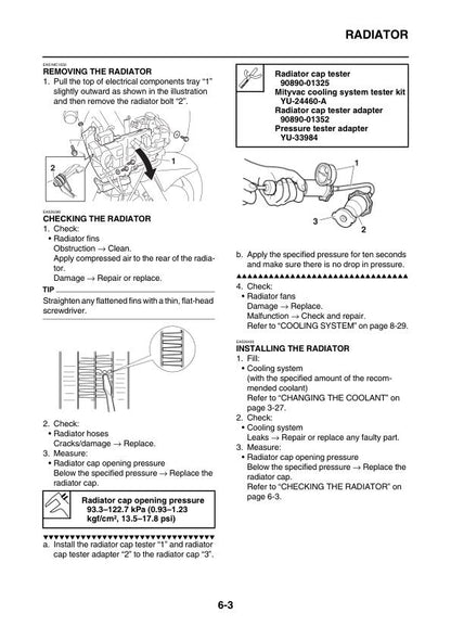 Yamaha FJR1300A Motorcycle Service Manual sample page showing repair procedures