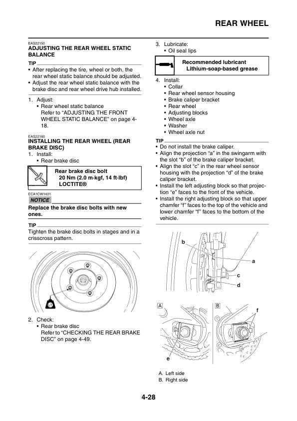 Yamaha FZ8NA Naked FZ8SA Fazer Motorcycle Service Manual sample page with diagrams and specifications