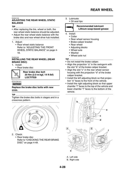 Yamaha FZ8NA Naked FZ8SA Fazer Motorcycle Service Manual sample page with diagrams and specifications