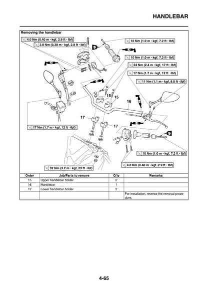 Yamaha FZ8NA Naked FZ8SA Fazer Motorcycle Service Manual sample page showing repair procedures
