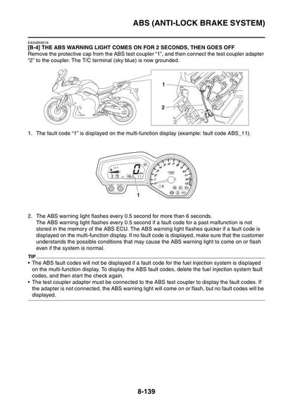 Yamaha FZ8NA Naked FZ8SA Fazer Motorcycle Service Manual sample page with service data and tables