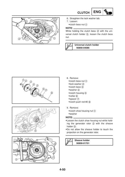 Yamaha T110LE Crypton Vega Jupiter Z Motorcycle Service Manual sample page showing repair procedures
