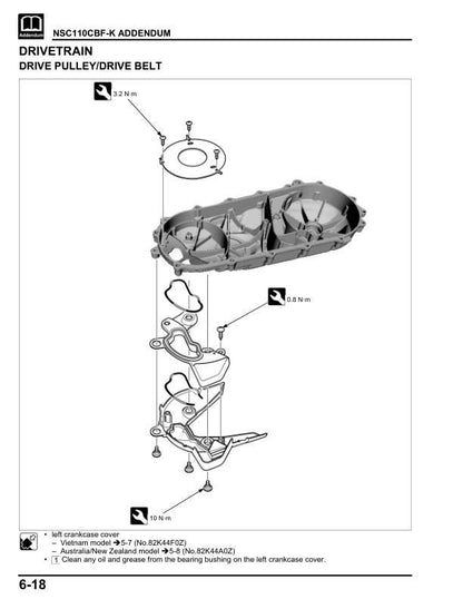 Honda Vision 110 Scooter Service Manual sample page with diagrams and specifications