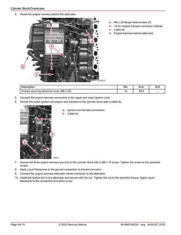 Mercury 150 SeaPro Pro XS FourStroke Outboard Service Manual sample page with technical illustrations