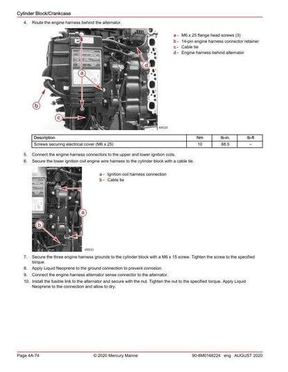 Mercury 150 SeaPro Pro XS FourStroke Outboard Service Manual sample page with technical illustrations