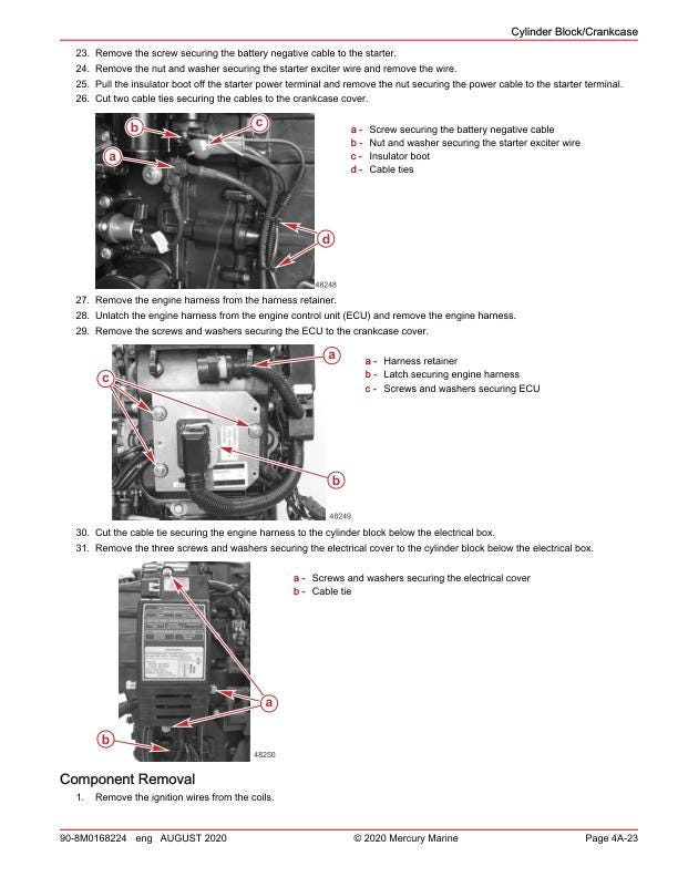 Mercury 150 SeaPro Pro XS FourStroke Outboard Service Manual sample page showing repair procedures