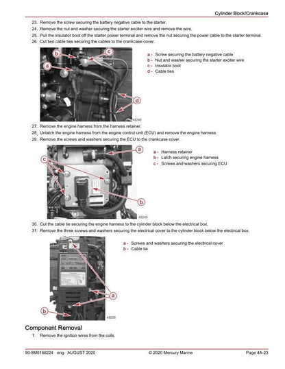 Mercury 150 SeaPro Pro XS FourStroke Outboard Service Manual sample page showing repair procedures