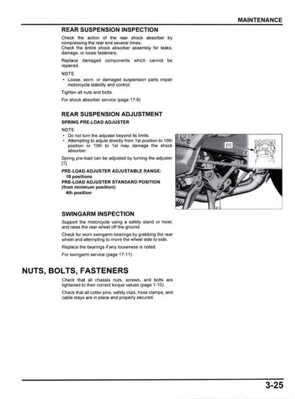 Honda ADV 750 Scooter Service Manual sample page with diagrams and specifications