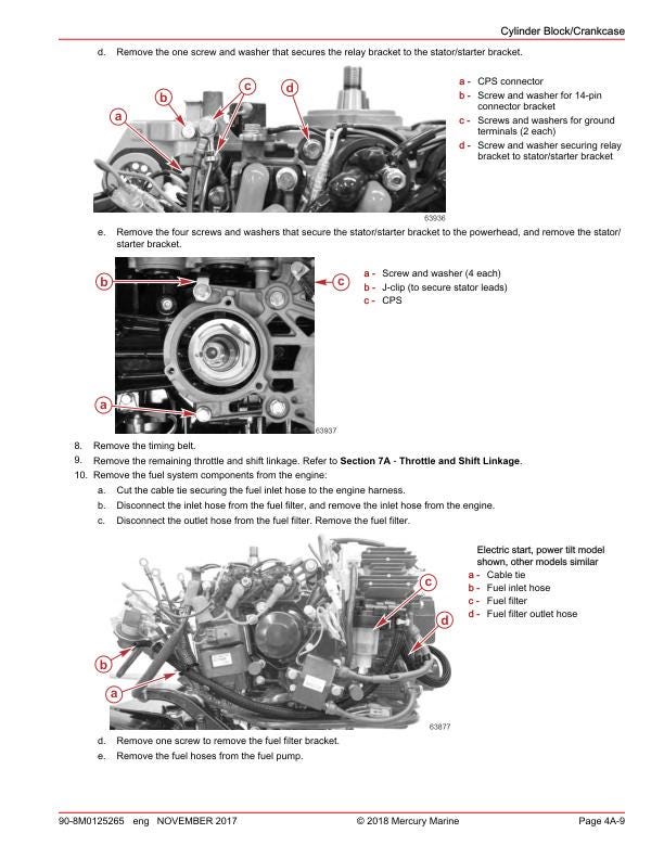 Mercury 15 20 EFI Outboard Service Manual sample page with technical illustrations