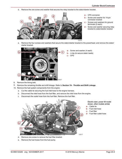 Mercury 15 20 EFI Outboard Service Manual sample page with technical illustrations