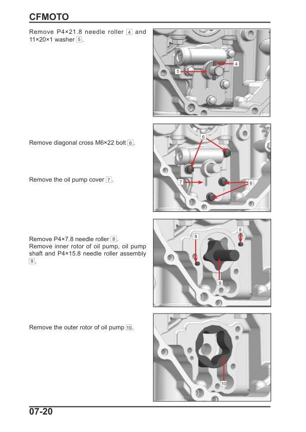 CFMOTO 450SR 450SS Motorcycle Service Repair Manual sample page showing repair procedures