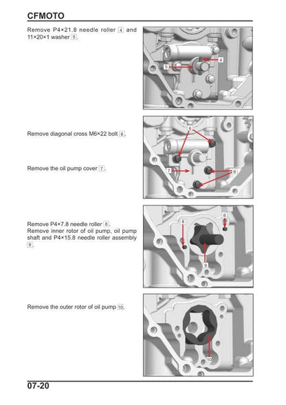 CFMOTO 450SR 450SS Motorcycle Service Repair Manual sample page showing repair procedures