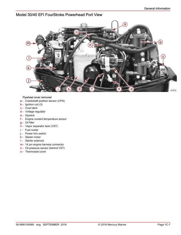 Mercury 30 40 EFI FourStroke Outboard Service Manual sample page from service manual