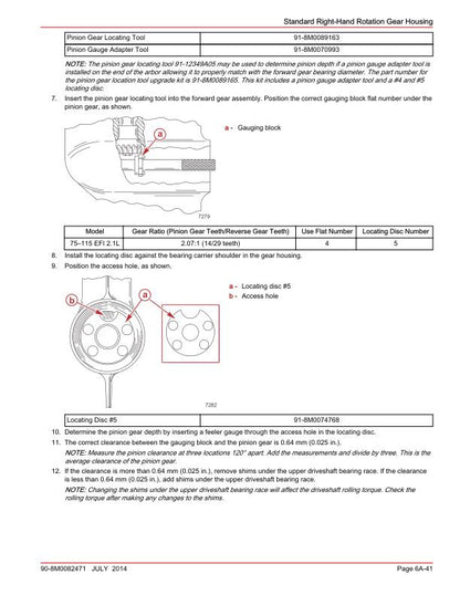 Mercury FourStroke 75 90 115 80 100 Outboard Service Manual sample page with service data and tables