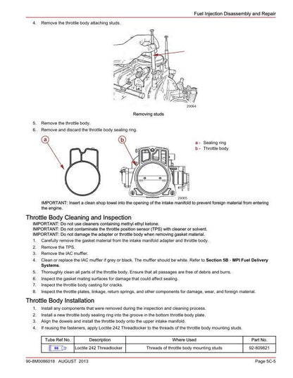 Mercury MerCruiser 4.3 TKS MPI Inboard Service Manual sample page with service data and tables