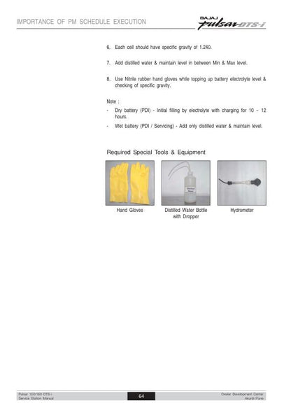 Bajaj Pulsar DTSi Motorcycle Service Repair Manual sample page with diagrams and specifications