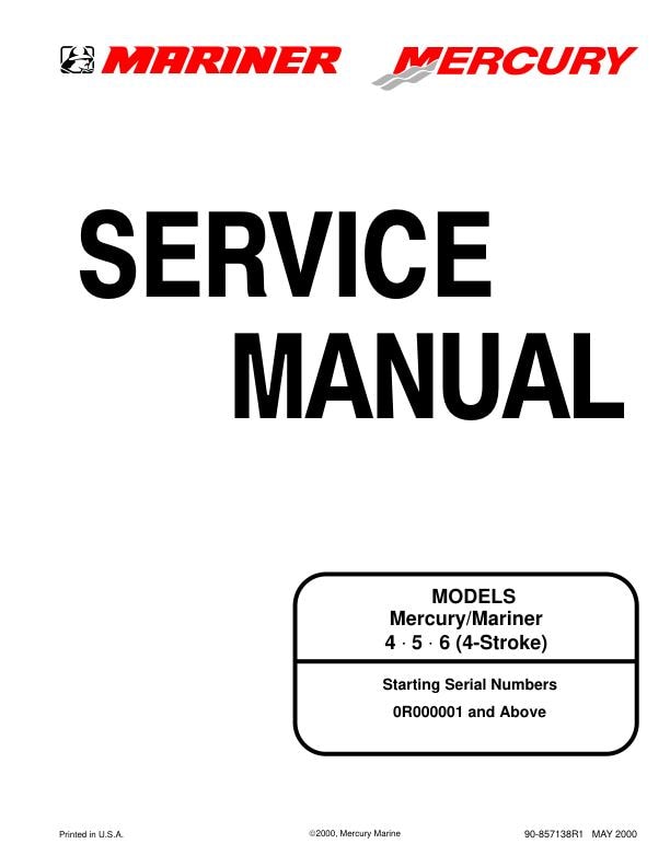 Mercury Mariner 4 5 6 HP 4-Stroke Outboard Service Manual factory service manual title page