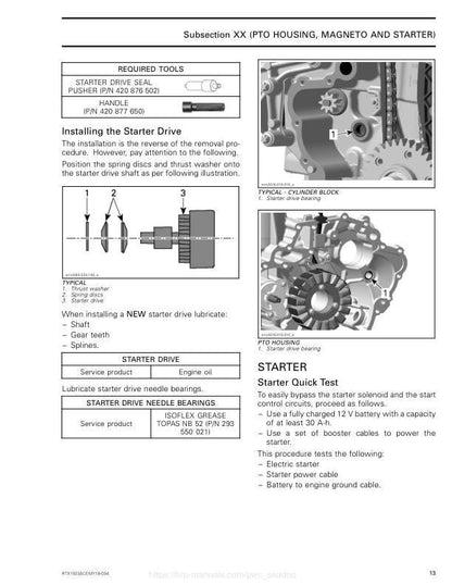 Sea-Doo GTI GTR GTS Wake Service Manual sample page with diagrams and specifications
