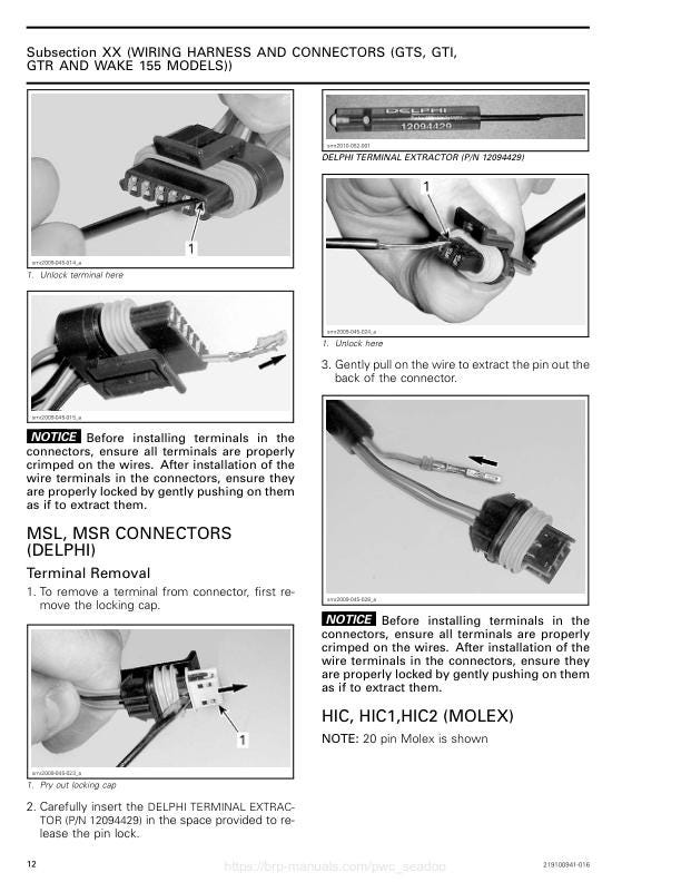Sea-Doo GTI GTR GTS Wake Service Manual sample page with technical illustrations