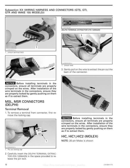 Sea-Doo GTI GTR GTS Wake Service Manual sample page with technical illustrations