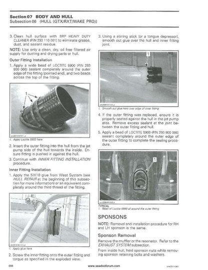 Sea-Doo GTS GTI RXT GTX Wake Service Manual sample page with service data and tables
