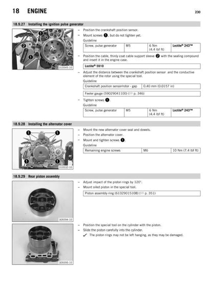 KTM 1290 Super Adventure Service Manual sample page with service data and tables