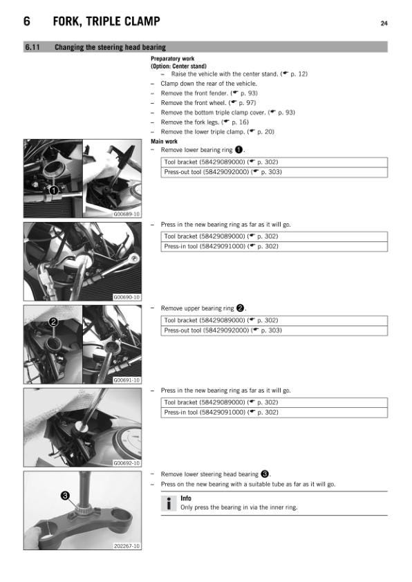 KTM 1190 Adventure Motorcycle Service Manual table of contents