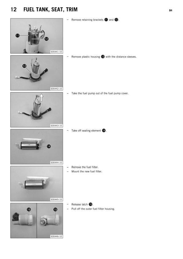 KTM 1190 Adventure Motorcycle Service Manual sample page showing repair procedures